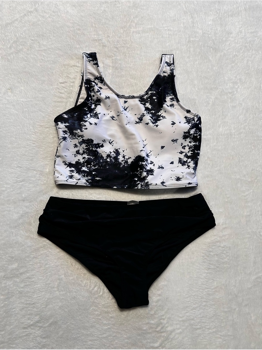 SHEIN Black & White Tie-Dye Tank Bikini Set